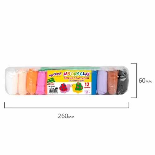 Пластилин ЮНЛАНДИЯ супер легкий, воздушный, 12 цветов, 3 стека, 120 гр
