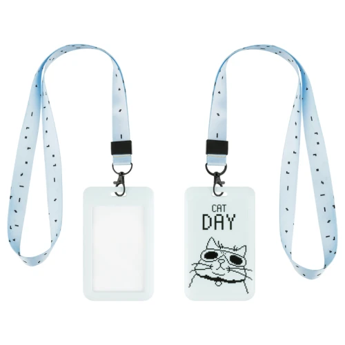 Бейдж вертикальный MESHU "Cat day" 110*70 мм, лента с карабином, 3D печать