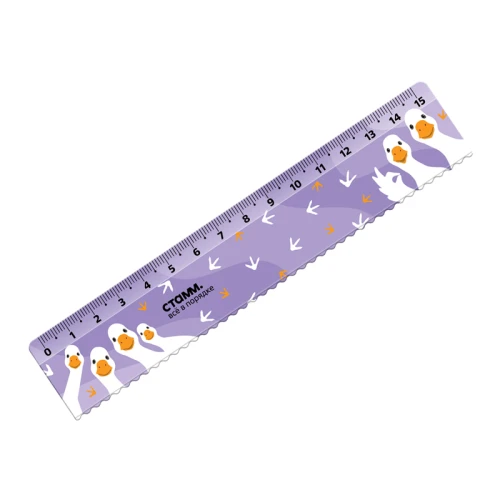 Линейка СТАММ "Гуси" 15 см, пластик, с волнистым краем, рисунок