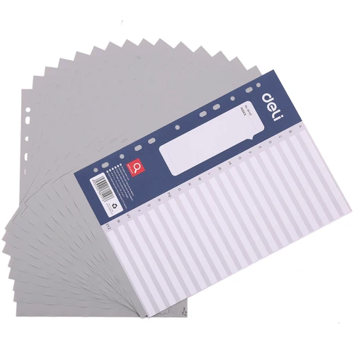 Разделитель листов DELI А4, A-Z, пластик, 20 листов, серый