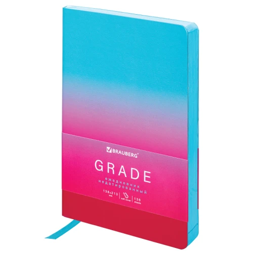 Ежедневник недатированный BRAUBERG "GRADE" А5, кожзам, гибкий, 136 л., розовый-небесный
