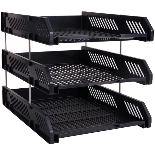 Лоток горизонтальный DELI 3 отделения, пластик, черный