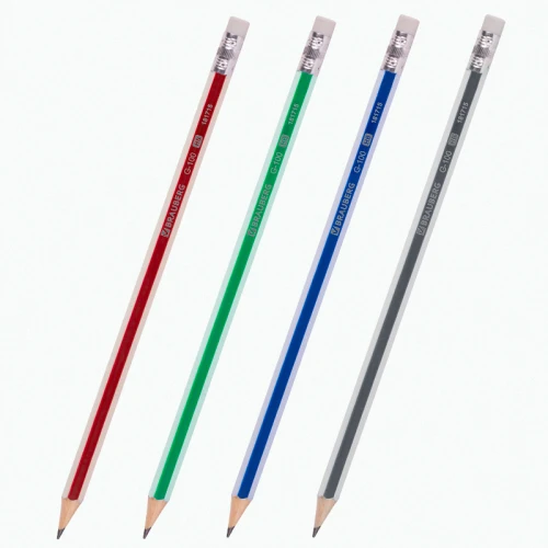 Карандаш чернографитный BRAUBERG "G-100" НВ, корпус ассорти, 4 шт.