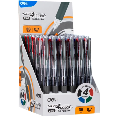 Ручка шариковая автоматическая DELI "Arris Q182" 0.7 мм, четырехцветная