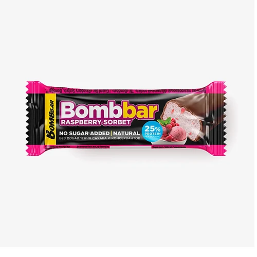 Батончик глазированный "Bombbar" с малиновым сорбетом 40 гр