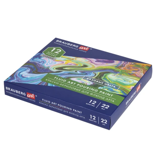 Краски акриловые для техники "Флюид Арт" BRAUBERG "ART Classic" 12 цветов по 22 мл