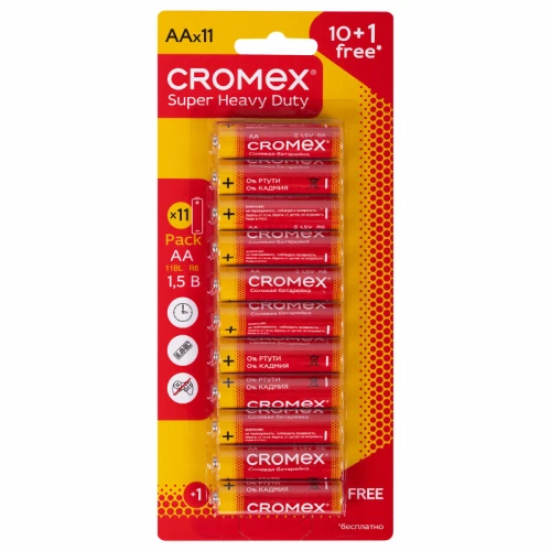Батарейки CROMEX "Super Heavy Duty" AA (R6,15A) солевые, 11 шт. в блистере