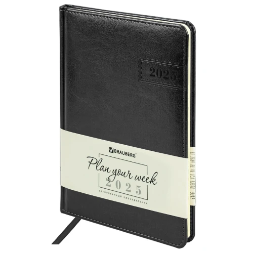 Еженедельник датированный 2025 г. BRAUBERG "Imperial" А5, кожзам, 64 л., черный