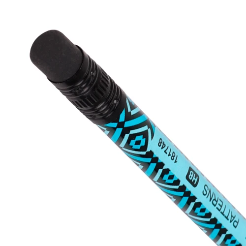 Карандаш чернографитный BRAUBERG "PATTERNS" с ластиком, круглый, ассорти