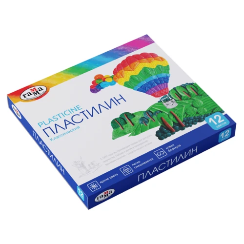 Пластилин Гамма "Классический" 12 цветов, 240 гр, со стеком