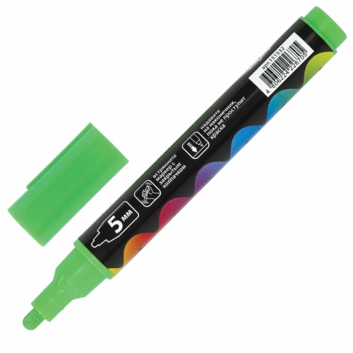Маркер меловой BRAUBERG "POP-ART" сухостираемый, 5 мм, зеленый