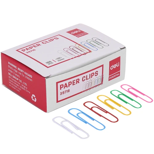 Скрепки канцелярские DELI 33 мм, цветные, 100 шт. в картонной коробке