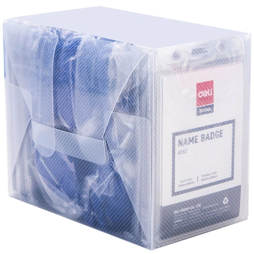 Бейдж вертикальный DELI 105*70 мм, лента с клипом, прозрачный