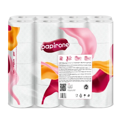Туалетная бумага Papirone 3-слойная, белая, 32 шт.