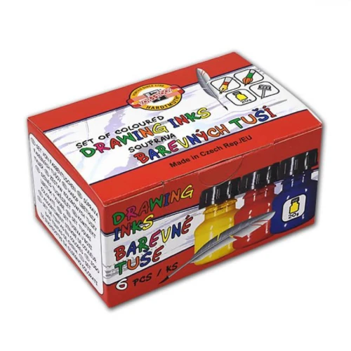 Тушь KOH-I-NOOR 6 цветов по 20 мл, картонная коробка