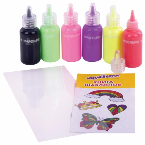 Краски витражные ЮНЛАНДИЯ "Неончики" 6 цветов по 20 мл