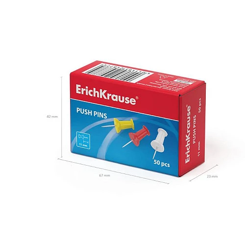 Кнопки-гвоздики ErichKrause, силовые, цветные, 50 шт. в картонной коробке