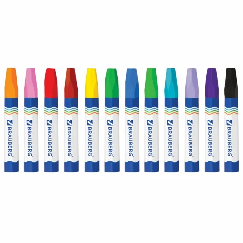 Мелки восковые BRAUBERG утолщенные, масляная основа, 12 цветов