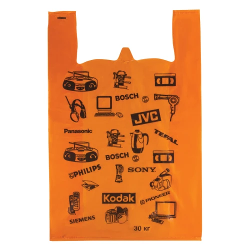 Пакеты "майка" ЮНПЛАСТ "Электрон" 18 мкм, 420*650 мм, оранжевые, 100 шт.