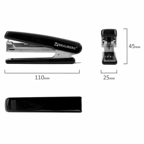 Степлер до 12 листов BRAUBERG "Classic" пластик, №10, черный, с антистеплером