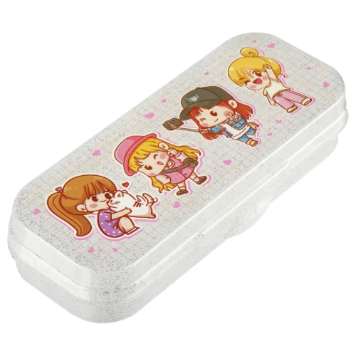 Пенал-футляр СТАММ "Подружки" 215*90*43 мм, прозрачный с блестками