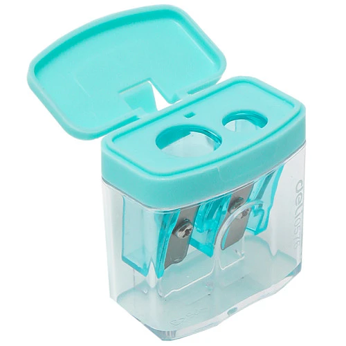 Точилка пластиковая DELI "Comiko" 2 отверстия, контейнер, ассорти