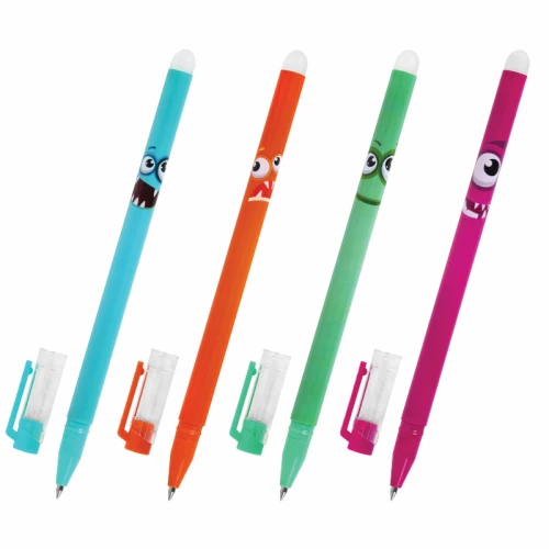 Ручка гелевая ЮНЛАНДИЯ "Монстрики" стираемая, 0.5 мм, корпус ассорти, синяя