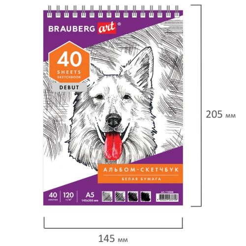 Скетчбук BRAUBERG "ART DEBUT" на гребне, 145*205 мм, 40 листов