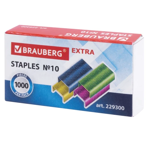 Скобы для степлера BRAUBERG "EXTRA" №10, цветные, 1000 шт.