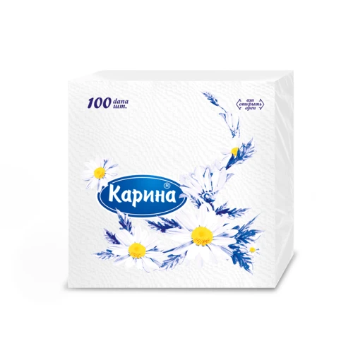 Салфетки бумажные Карина 1-слойные, 24*24 см, белые, 100 листов