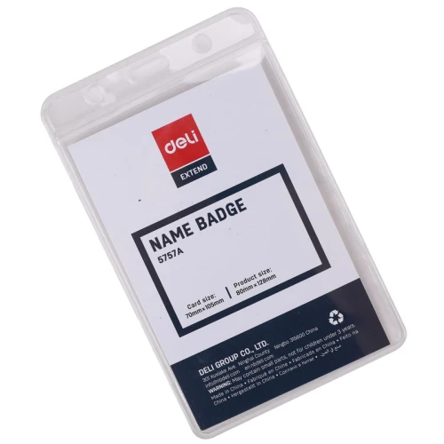 Бейдж вертикальный DELI 105*70 мм, без держателя, прозрачный