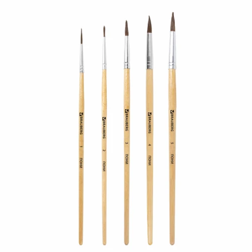 Набор кистей BRAUBERG из ворса пони, 5 шт.