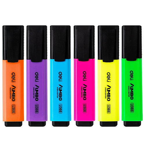 Набор текстовыделителей DELI "U366" скошенный, 1-5 мм, ассорти, 6 цветов