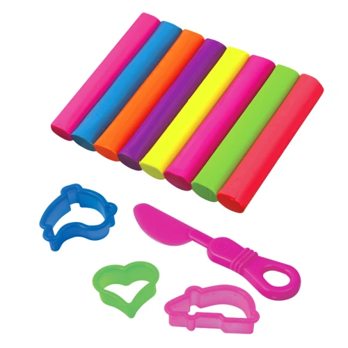 Пластилин BRAUBERG флуоресцентный, 8 цветов, 100 гр, со стеком, 3 формочки