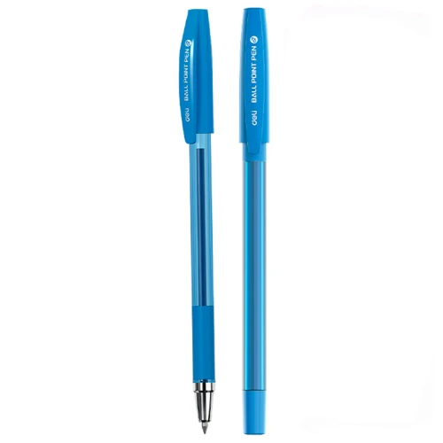 Ручка шариковая DELI "Q130" 0.7 мм, прозрачный корпус, резиновый грип, синяя