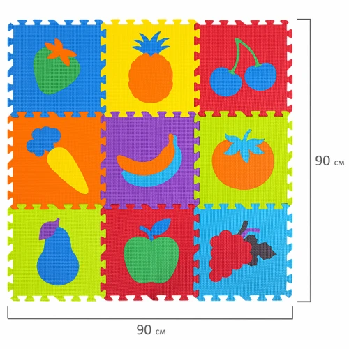 Коврик-пазл ЮНЛАНДИЯ "Фрукты-овощи" мягкий, 30*30 см, 9 элементов, ассорти