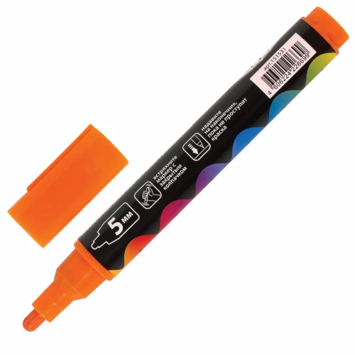 Маркер меловой BRAUBERG "POP-ART" сухостираемый, 5 мм, оранжевый