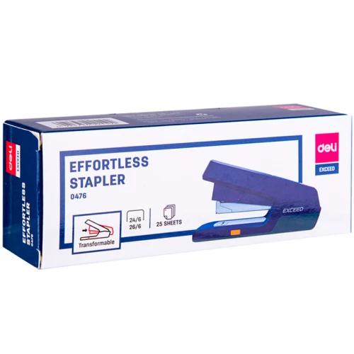 Степлер до 25 листов DELI "E0476" пластик, №24/6-26/6, синий