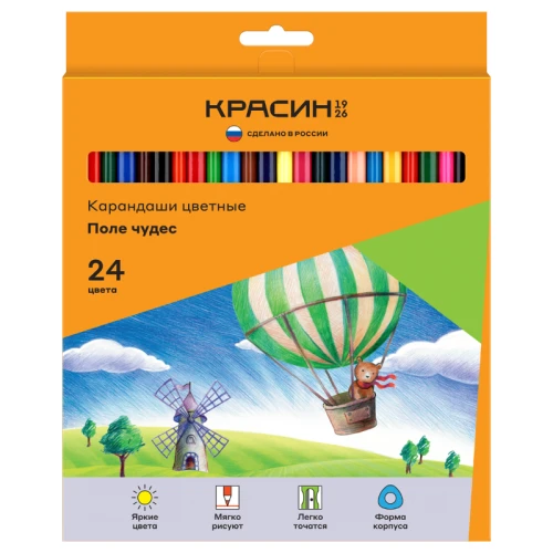 Карандаши цветные Красин "Поле чудес" трехгранные, 24 цвета