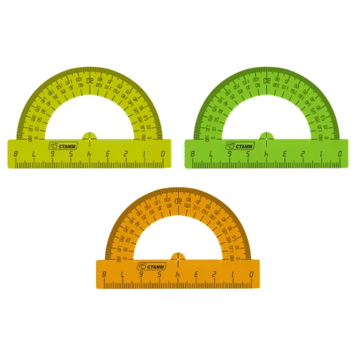 Транспортир СТАММ "Neon Cristal" 8 см, пластик, прозрачный, неон, ассорти