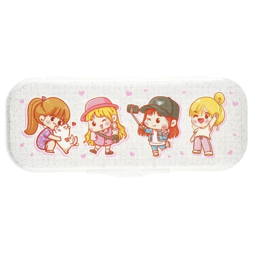 Пенал-футляр СТАММ "Подружки" 215*90*43 мм, прозрачный с блестками