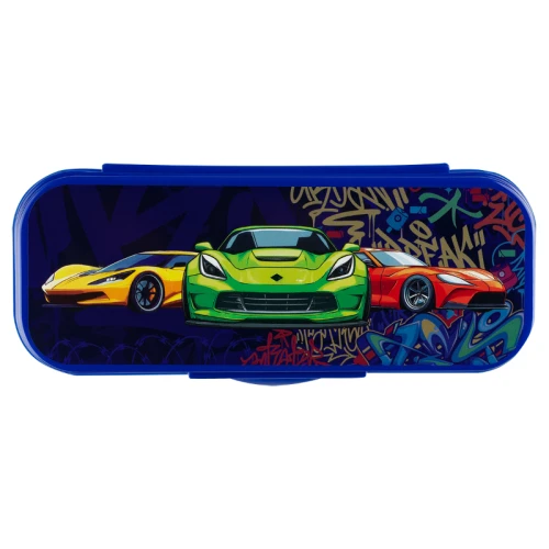 Пенал-футляр СТАММ "Машинки" 215*90*43 мм, пластик, темно-синий