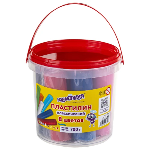 Пластилин ЮНЛАНДИЯ 8 цветов, ведро, 700 гр