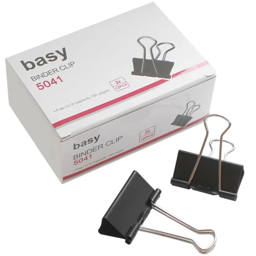 Зажим для бумаг BASY 41 мм, чёрные, 12 шт.