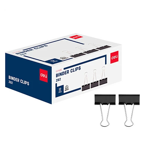 Зажим для бумаг DELI "Z62" 41 мм, чёрные, 12 шт.
