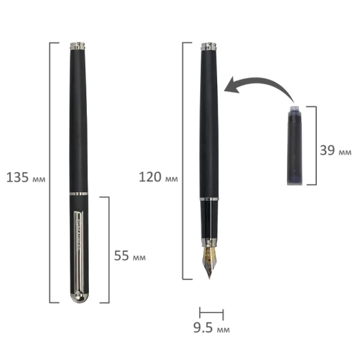 Ручка подарочная перьевая BRAUBERG "Larghetto" корпус черный, синяя