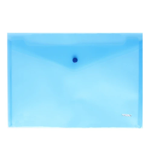 Папка-конверт на кнопке Hatber А4, 180 мкм, прозрачная синяя