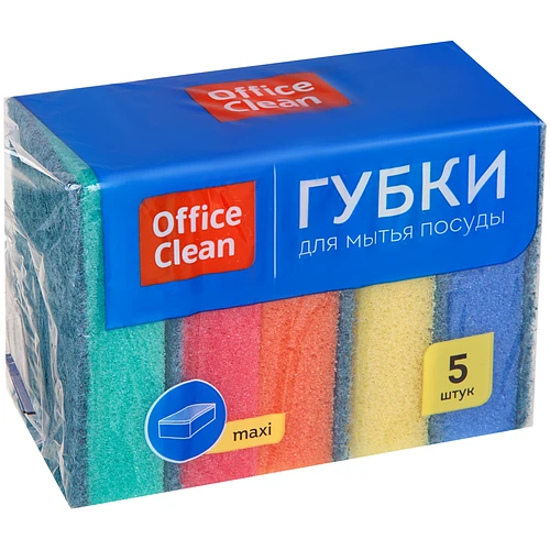 Губки для посуды OfficeClean Maxi поролон с абразивом, ассорти, 5 шт