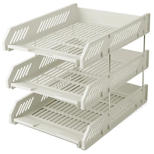 Лоток горизонтальный DELI, 3-х рядный, пластик, серый