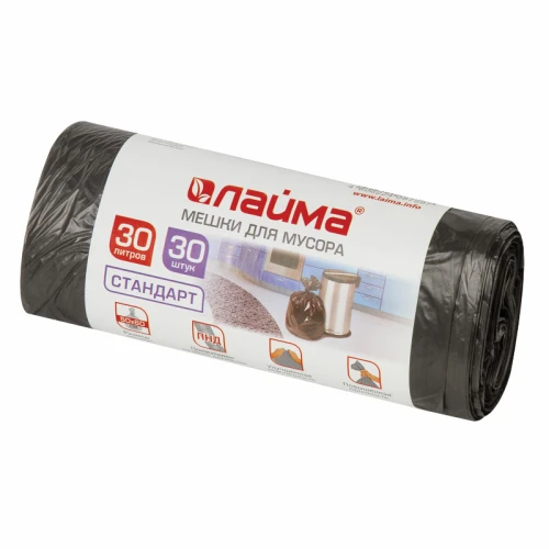 Мешки для мусора LAIMA 30 л, 500*600 мм, чёрные, 30 шт.